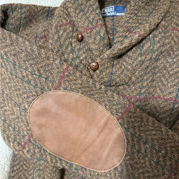 Ralph Lauren Brown Checkered Sweater with Leather Elbow Patches,New Products : American Fashion Style Bags On Sale